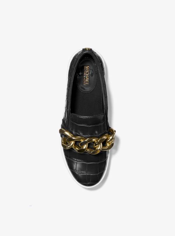 Damske Slip On Michael Kors Keaton Embellished Crocodile Embossed Sneaker Čierne - Topanky Michael Kors Slevy | HFBAZ-1693